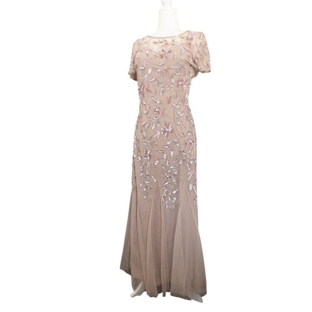 Adrianna Papell Embellished Mesh Gown Light Pink Wedding Guest MOB